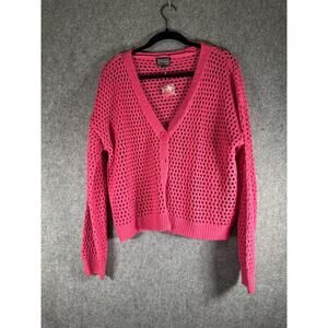 Major Major Cardigan Women Large Pink Crochet Button Front Hippie Boho Festival